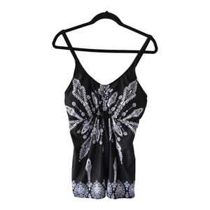 Womens Medallion Print Swimwear XL One Piece Summer Black & White Artsy